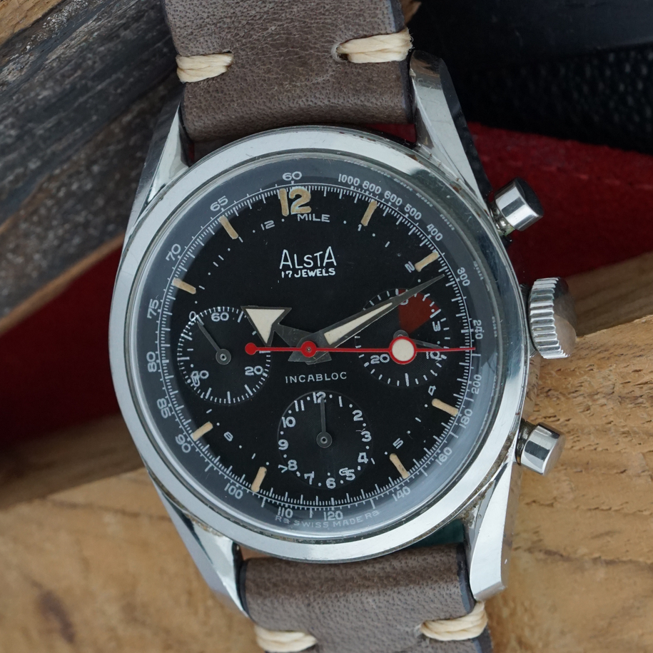 1960s Alsta - JP Pingouin Chronograph Broad Arrow Stainless Steel