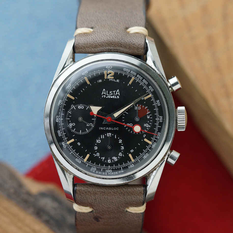 1960s Alsta - JP Pingouin Chronograph Broad Arrow Stainless Steel
