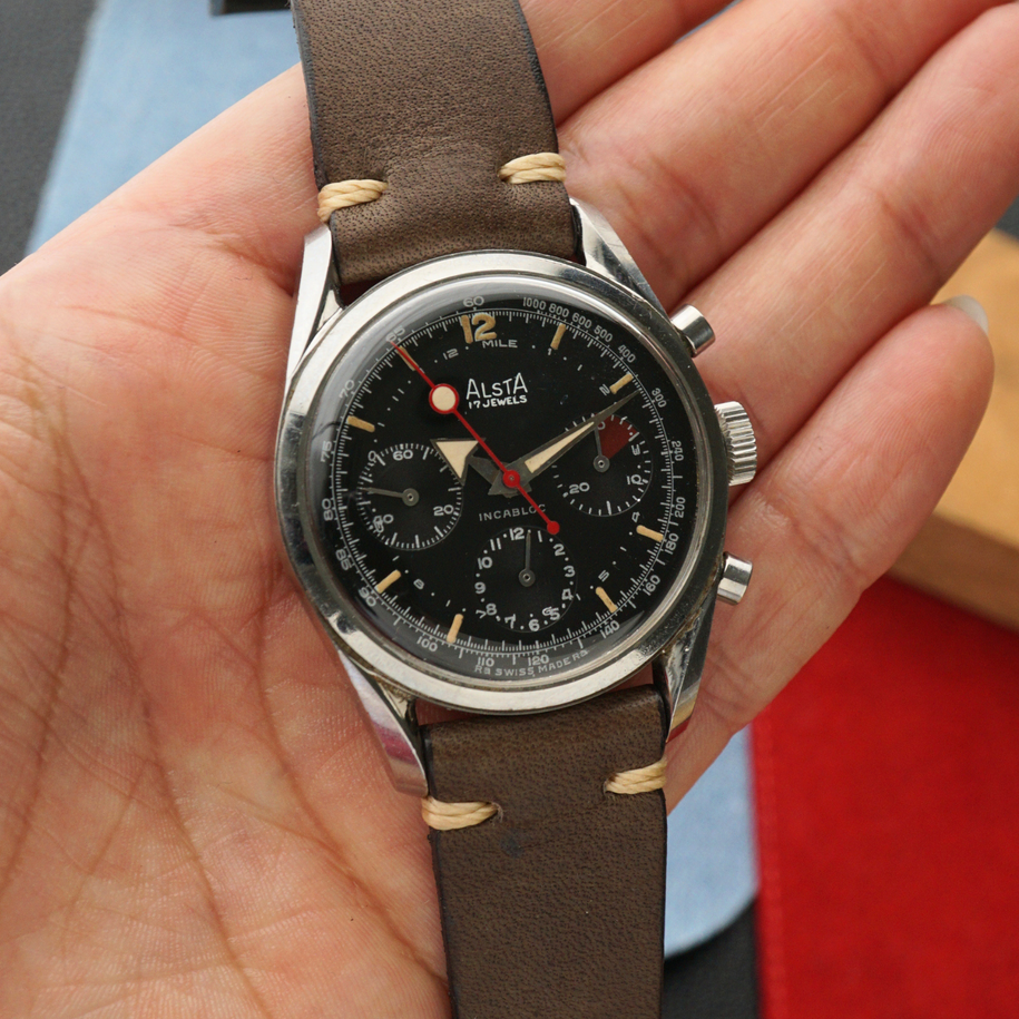 1960s Alsta - JP Pingouin Chronograph Broad Arrow Stainless Steel