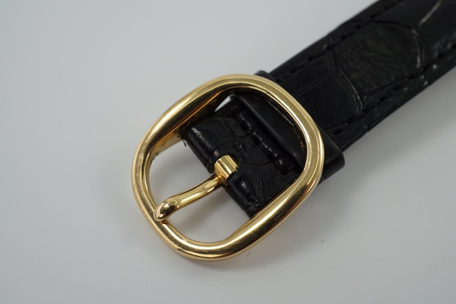 BRAND:                           Patek Philippe
MODEL:                           Ellipse
CASE MATERIAL:            18k yellow gold
CASE MEASURES:          27 x 32 mm
MOVEMENT:                   Mechanical
FUNCTIONS:                   Time 
CONDITION:                    Fine
See it in our eBay store.

A fine vintage Patek Phillipe 3548 Ellipse in 18k yellow gold, crafted during the 1970s. Its charm lies in the oval shape seen in the case, the theme extending to the buckle and strap end. Features a beautiful sunburst blue Patek sigma dial with gold hands, and paired with a black crocodile strap. Ideal for a variety of settings and outfits. Modeled on 6 inch wrist. 

Light scratches. 
Original blue and gold Patek sigma dial, hands and crown.
Case measures 27 x 32 mm, 6 mm thick.
Patek cal. 23-300, 18 jewels mechanical winding.
2 seals of Geneva. 
Sapphire crystal. 
Case# 2717xxx Movement# 12143xx
Patek black crocodile strap (75% condition approximate).
Patek 18k gold buckle. 
19mm between lugs.