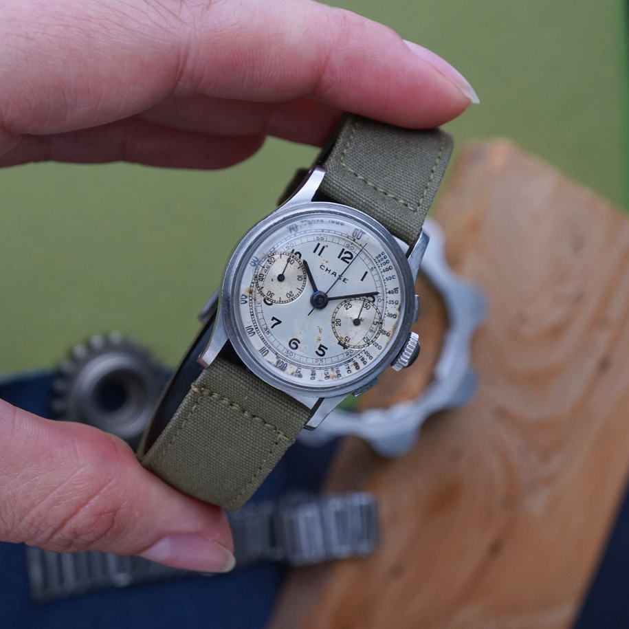 Chase Watch Co. Vintage Chronograph Valjoux 69 Staybrite Steel 1940s 26.5mm