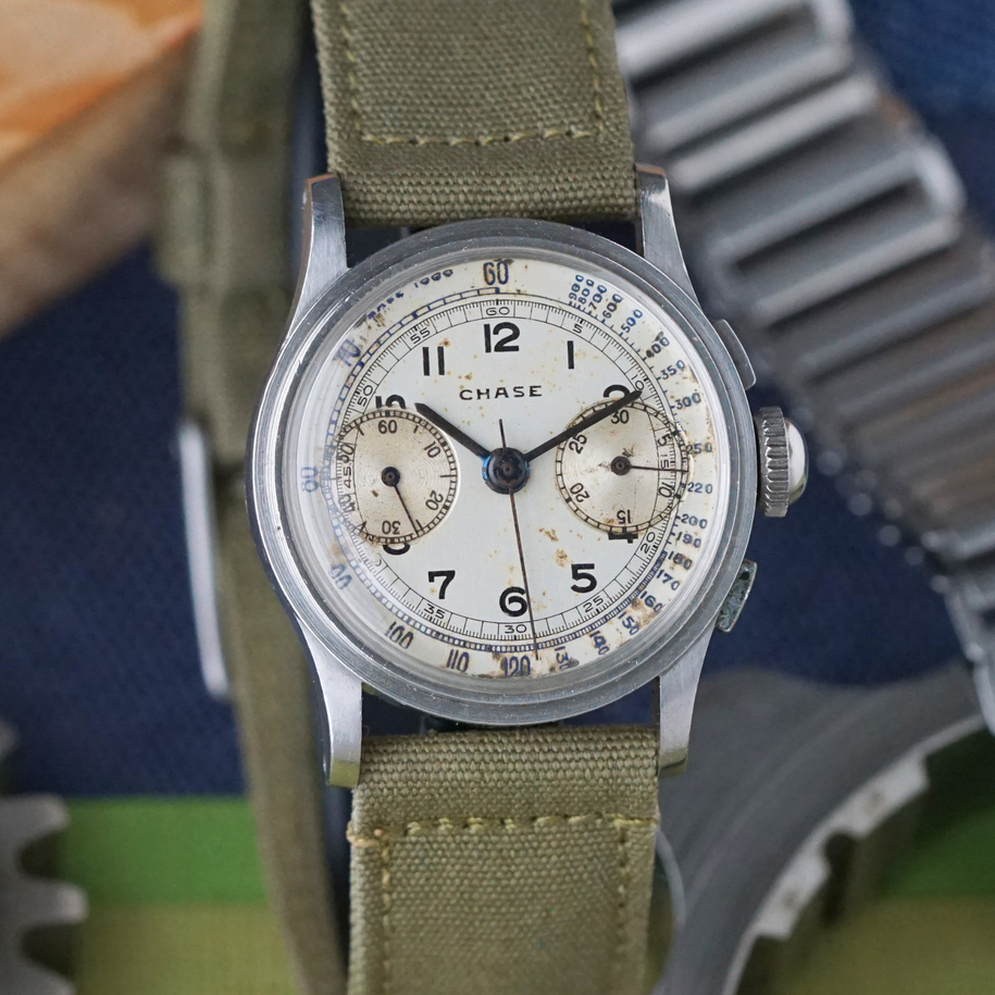 Chase Watch Co. Vintage Chronograph Valjoux 69 Staybrite Steel 1940s 26.5mm