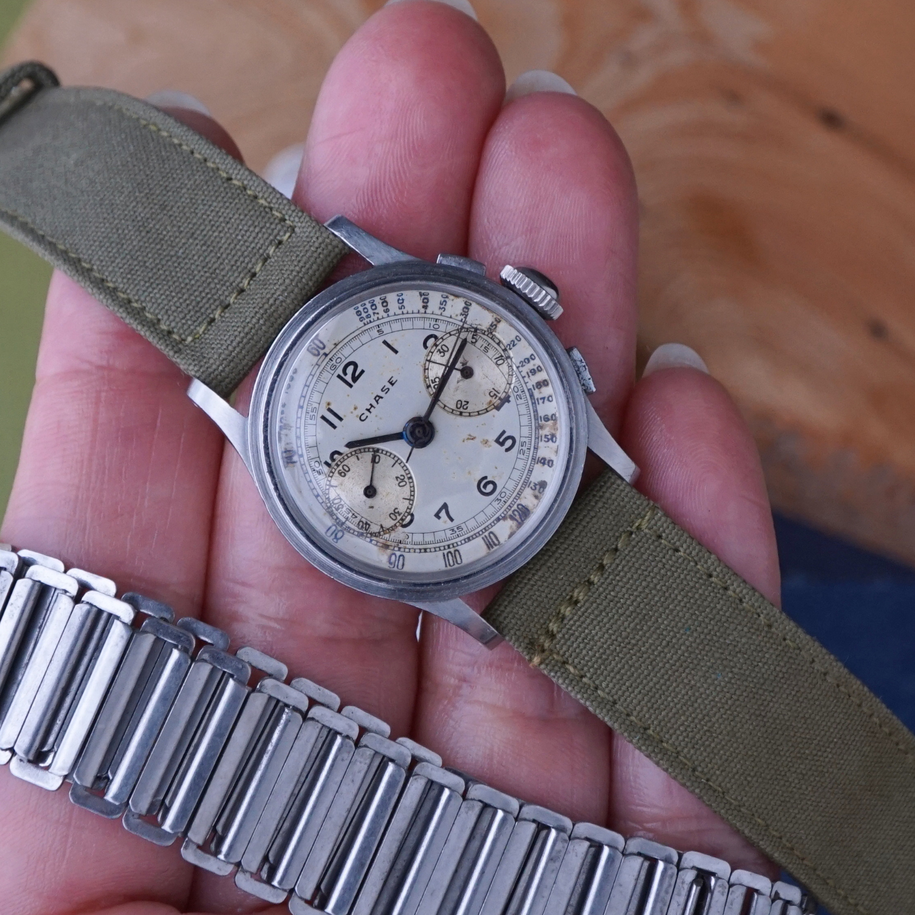 Chase Watch Co. Vintage Chronograph Valjoux 69 Staybrite Steel 1940s 26.5mm