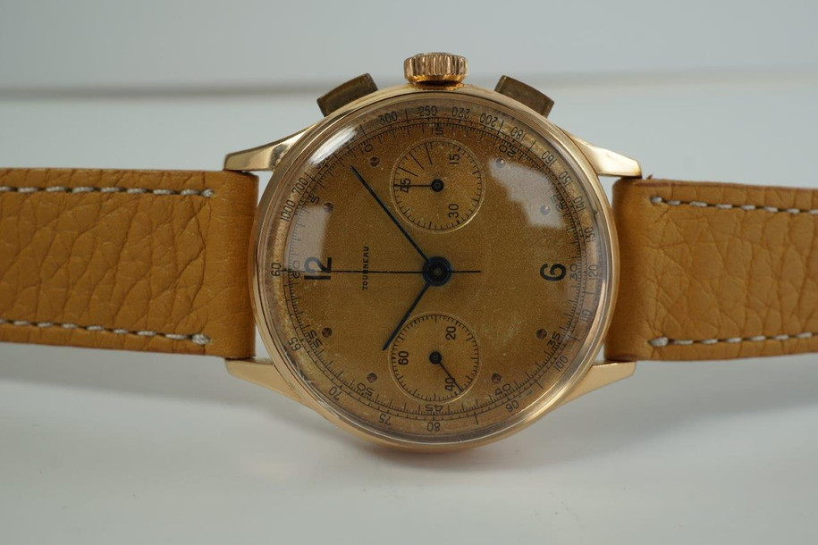 Tourneau Chronograph Ref. 760 Signed Turnheim 18k Rose Gold c. 1944