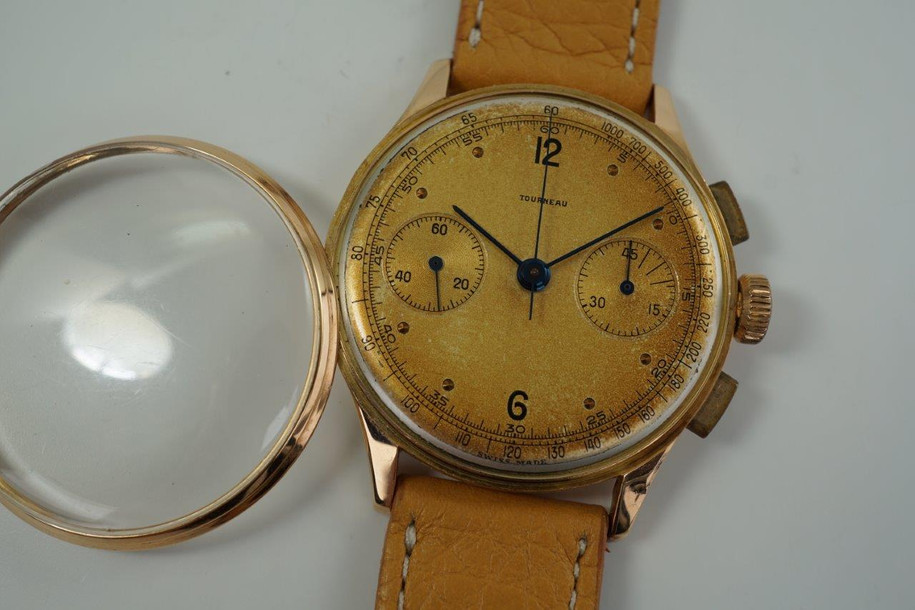 Tourneau Chronograph Ref. 760 Signed Turnheim 18k Rose Gold c. 1944