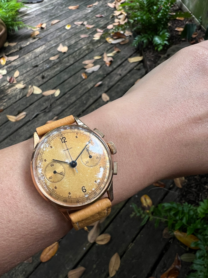 Tourneau Chronograph Ref. 760 Signed Turnheim 18k Rose Gold c. 1944