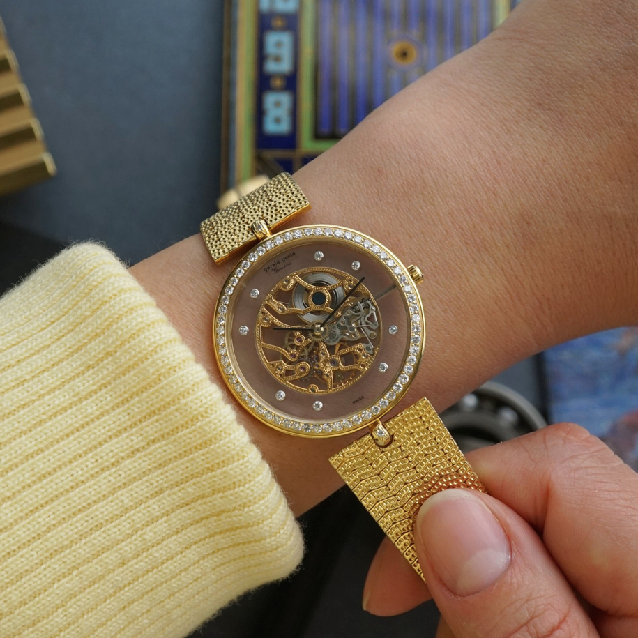 Gerald Genta Skeleton Diamond 18k Yellow Gold Bracelet Watch G209B