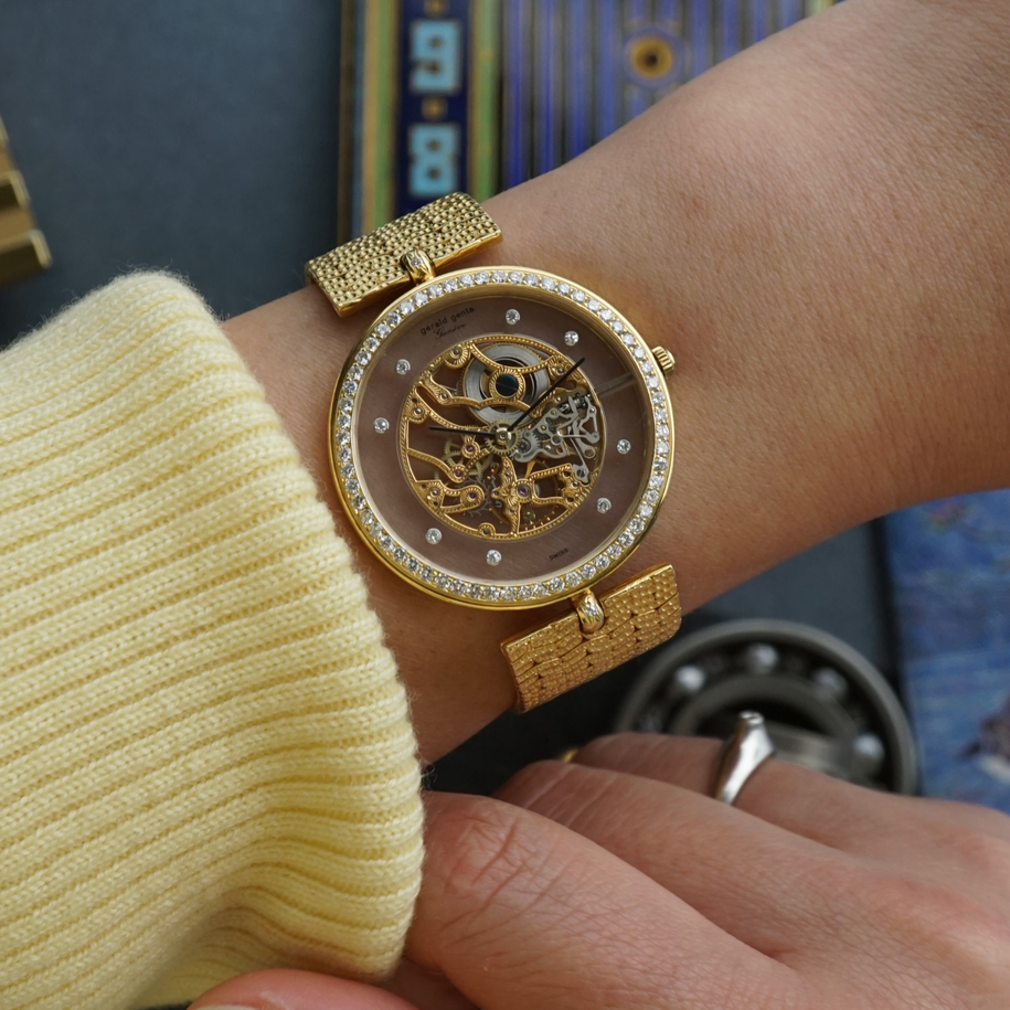 Gerald Genta Skeleton Diamond 18k Yellow Gold Bracelet Watch G209B