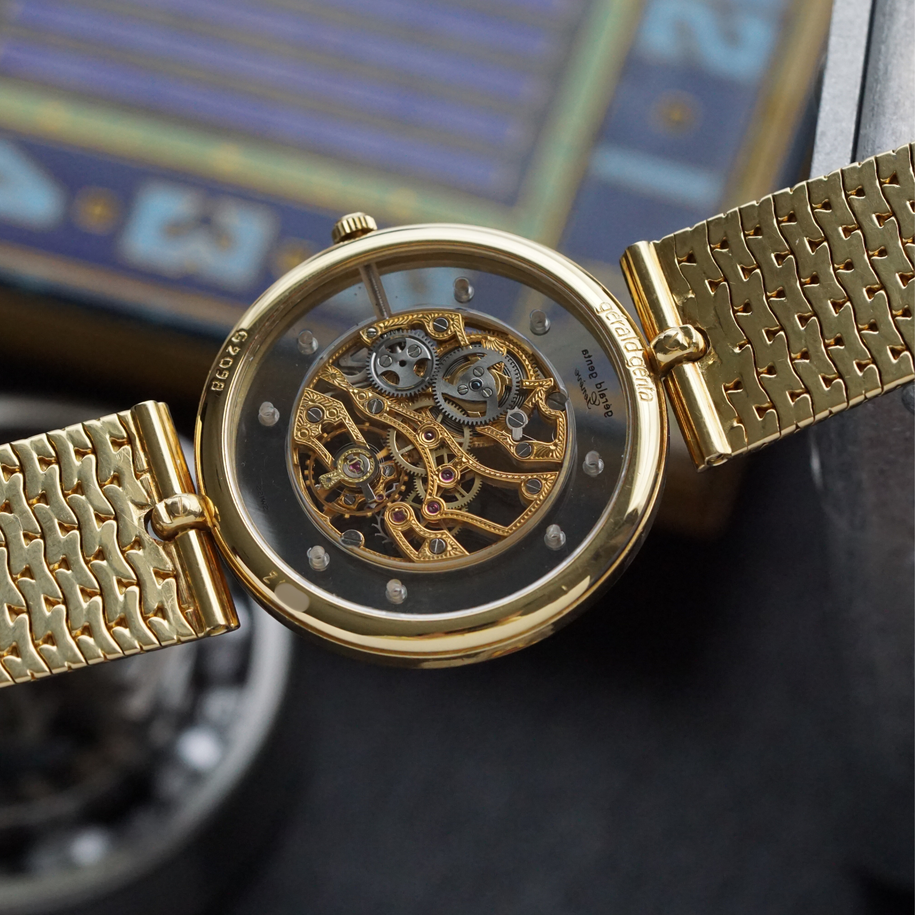 Gerald Genta Skeleton Diamond 18k Yellow Gold Bracelet Watch G209B