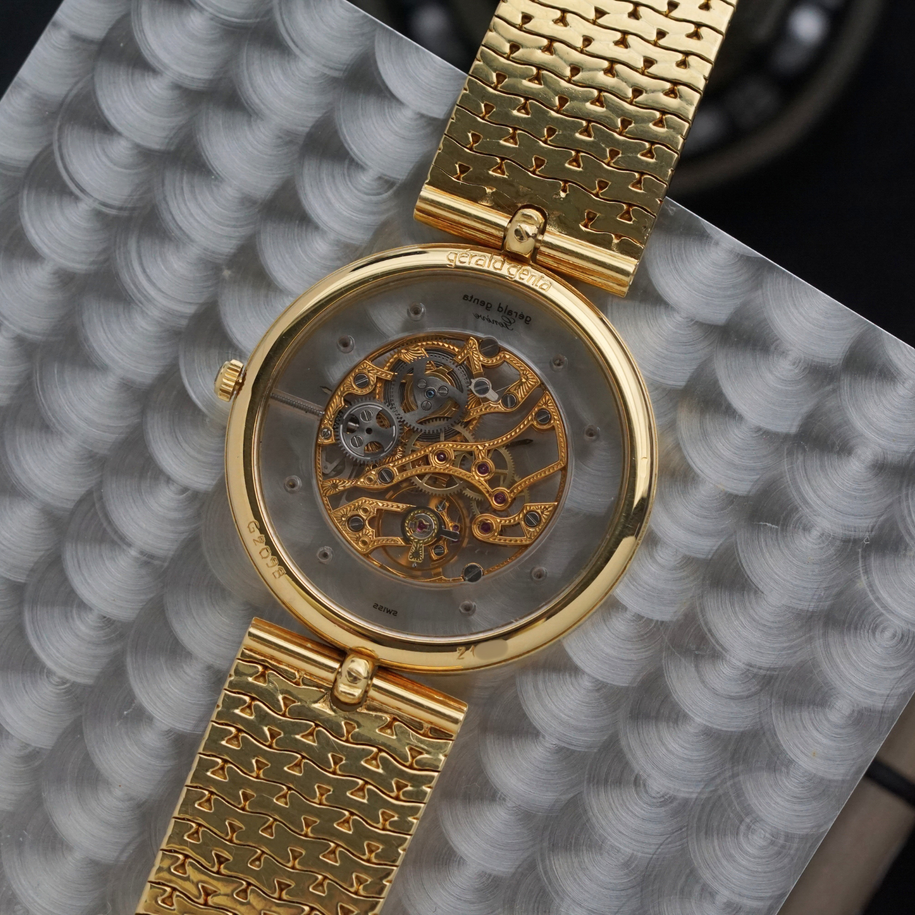 Gerald Genta Skeleton Diamond 18k Yellow Gold Bracelet Watch G209B