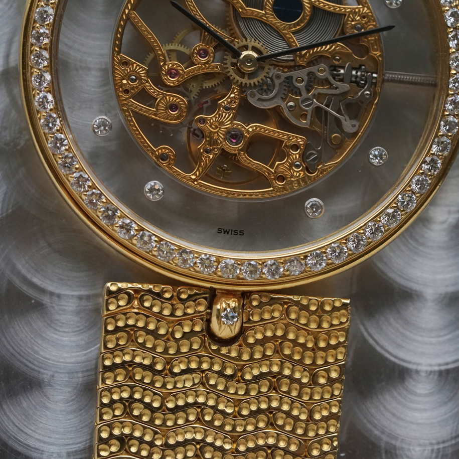 Gerald Genta Skeleton Diamond 18k Yellow Gold Bracelet Watch G209B