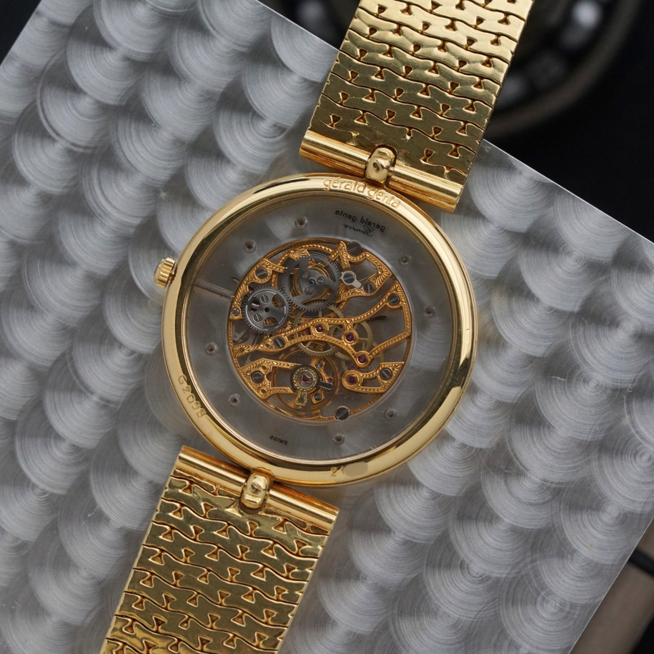 Gerald Genta 1980s Skeleton Diamond 18k Gold Convertible Bracelet G2098