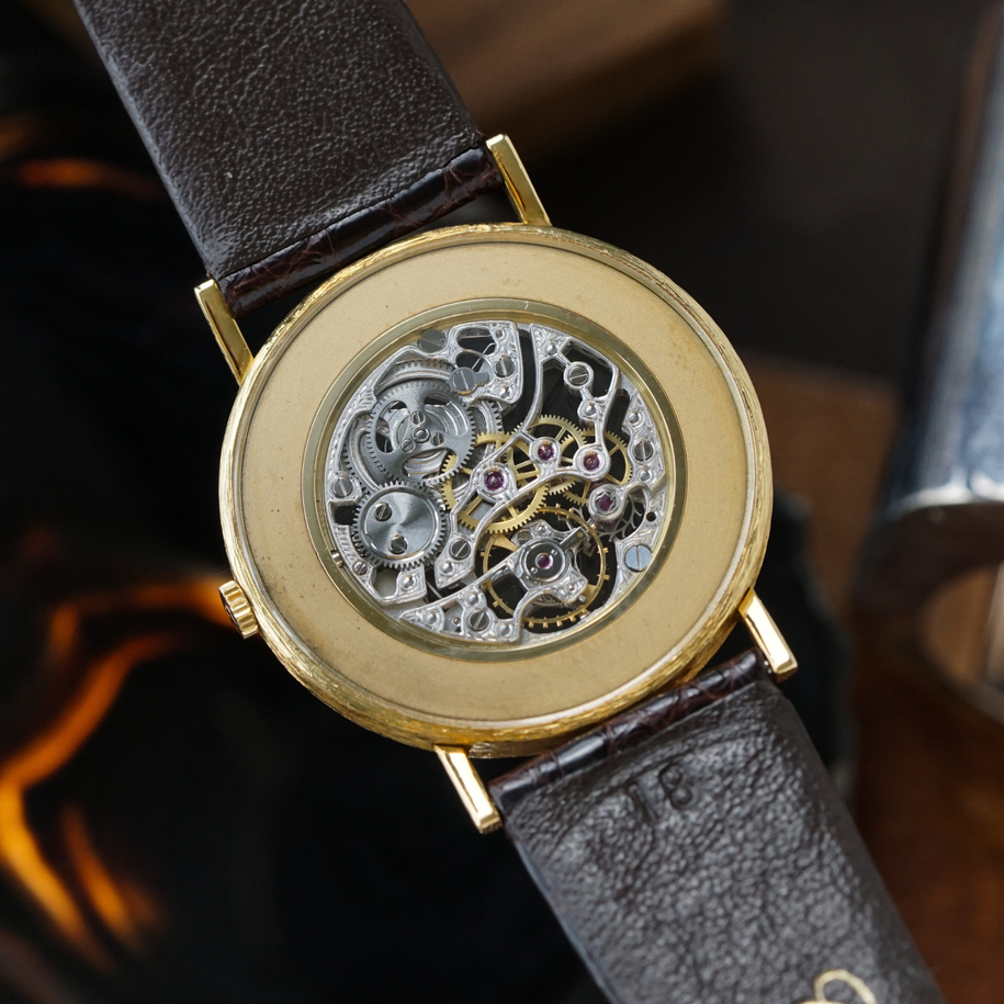 Chopard Vintage Semi Skeleton 18k Yellow Gold Certificate Tags 1981