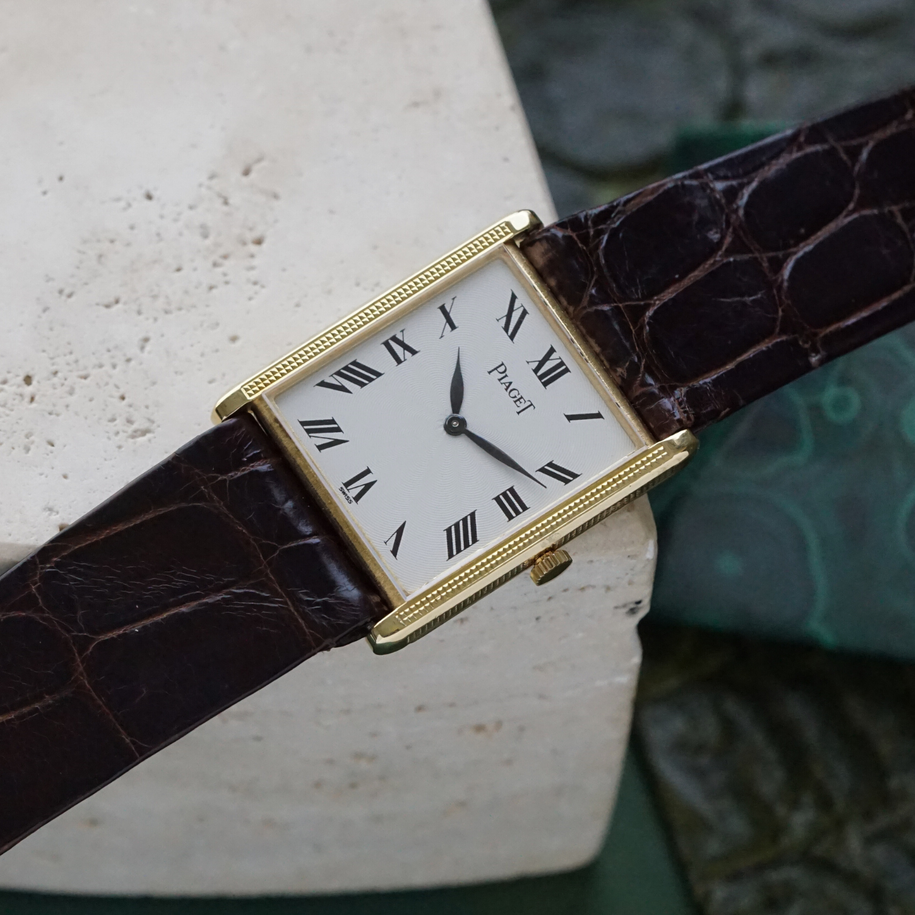 Piaget Vintage Tank Guilloche Dial 18k Yellow Gold