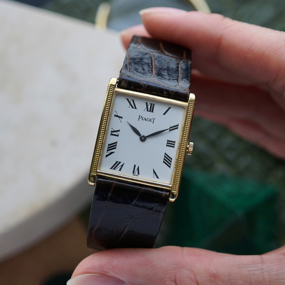 Piaget 1960-70s Tank Hobnail Guilloche 18k Yellow Gold Manual