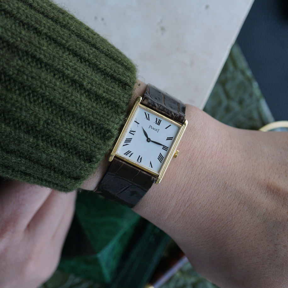 Piaget 1960-70s Tank Hobnail Guilloche 18k Yellow Gold Manual