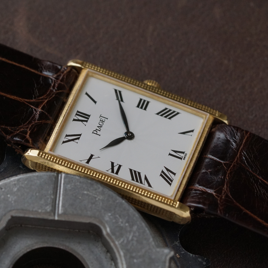 Piaget 1960-70s Tank Hobnail Guilloche 18k Yellow Gold Manual