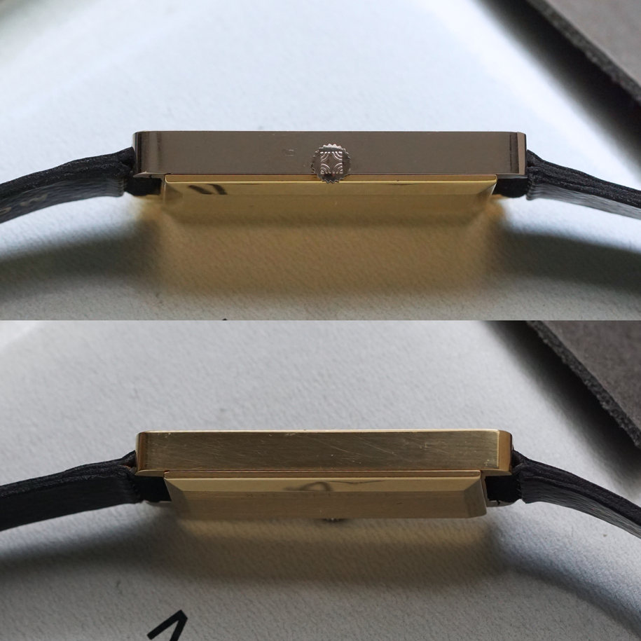 Movado 1970s Mirror Dial Two-Tone Rectangle White & Yellow Gold Box Papers Tag