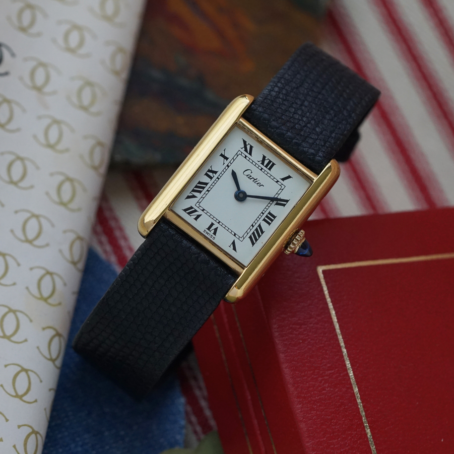 Cartier 1970s Small Tank Must Gold-Plated 20 Microns 20mm Manual Wind
