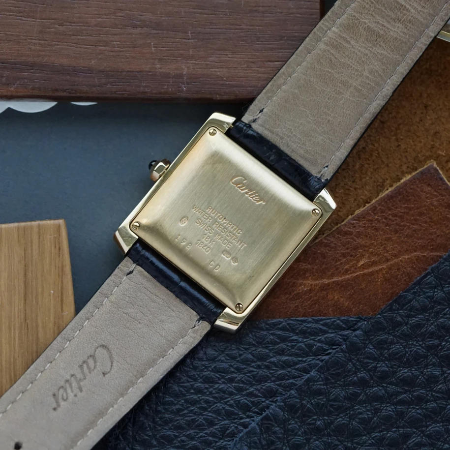 Cartier Tank Française Guilloche 1840 Large Automatic Date Yellow Gold 28mm 2000s