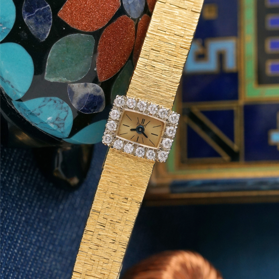 Piaget Ladies Tiny Diamond Yellow Gold Bracelet Watch 1970s