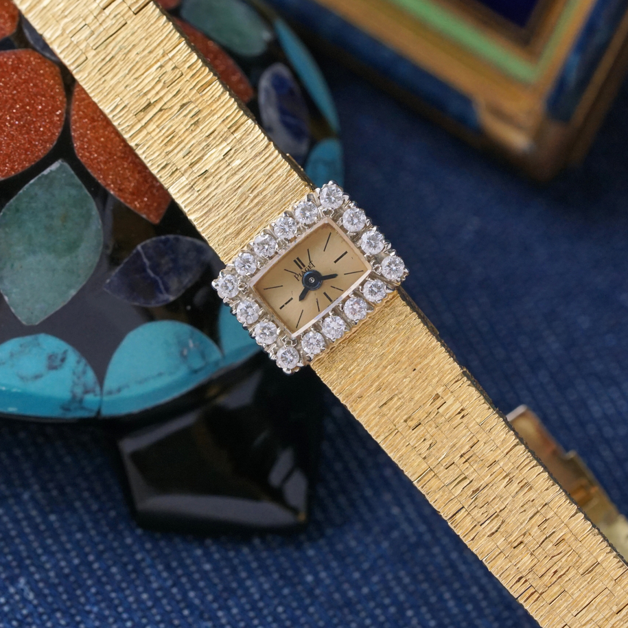 Piaget Ladies Tiny Diamond Yellow Gold Bracelet Watch 1970s