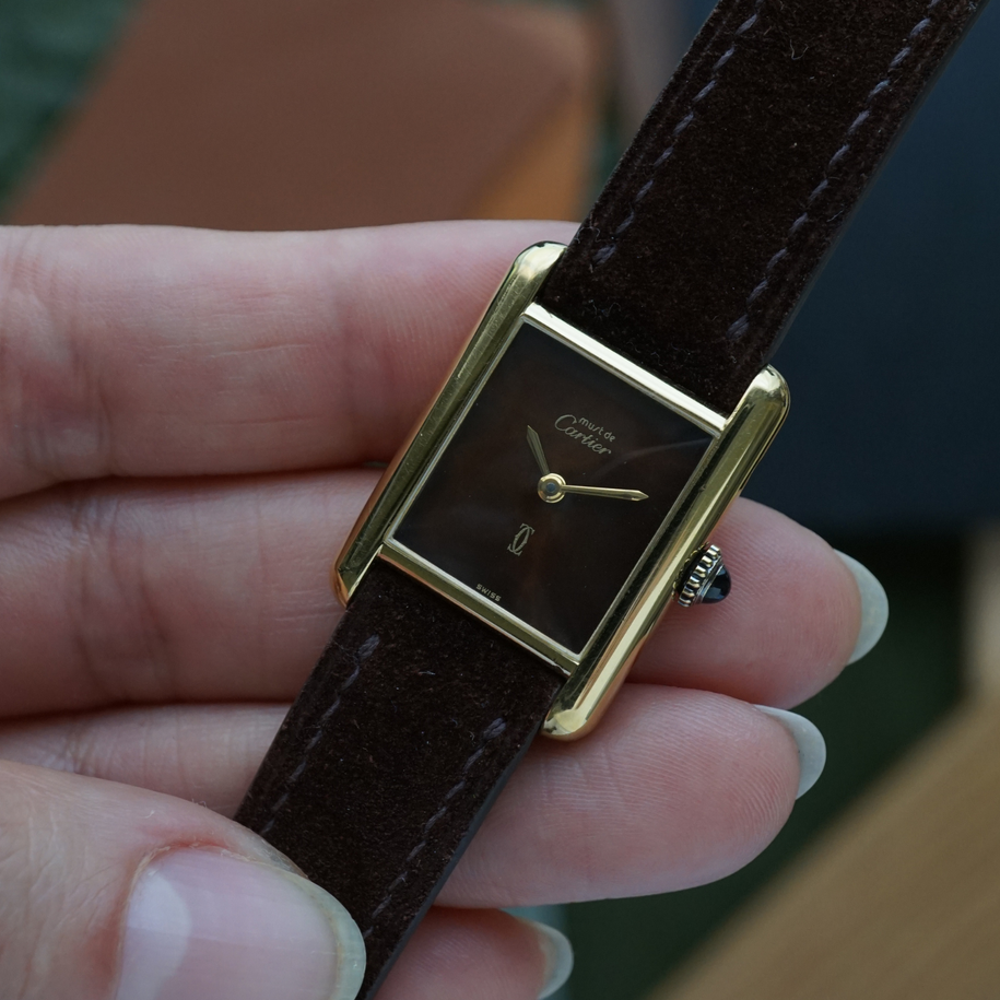 Cartier Tank Must de Cartier Vermeil Turtleshell Brown Dial 1980s