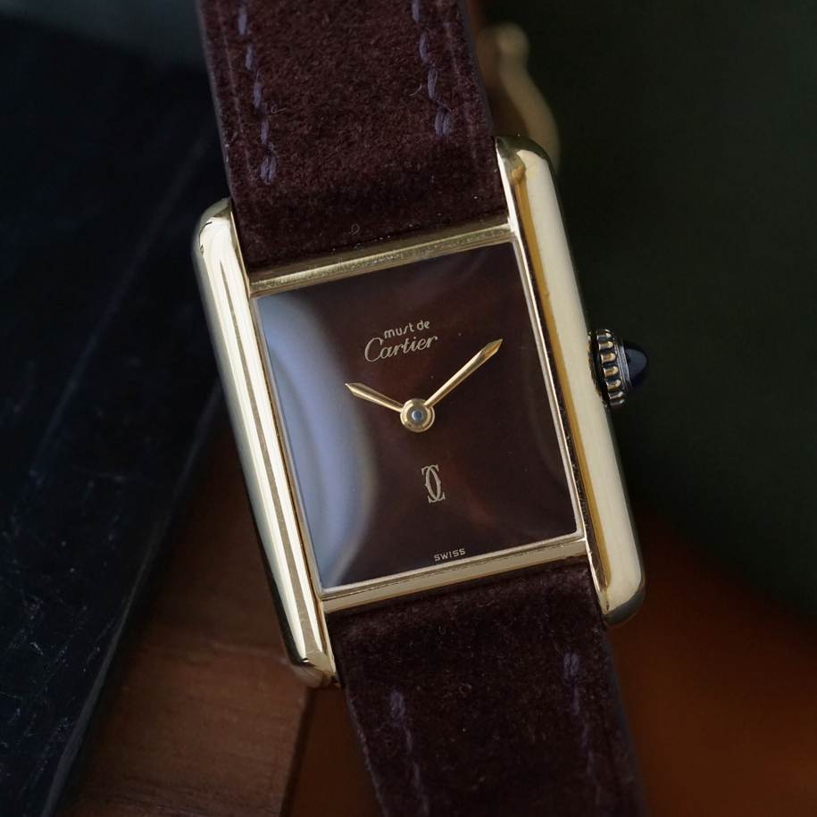 Cartier Tank Must de Cartier Vermeil Turtleshell Brown Dial 1980s