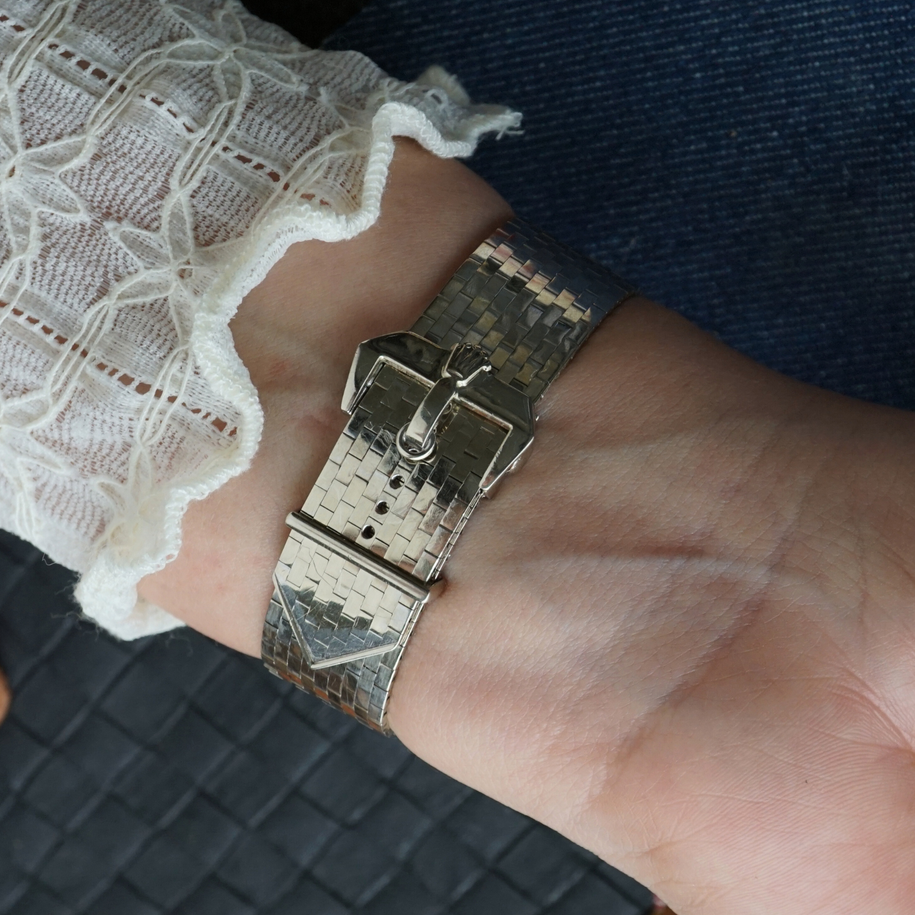 Rolex 1960s Belt Buckle Bracelet 18k White Gold 9634