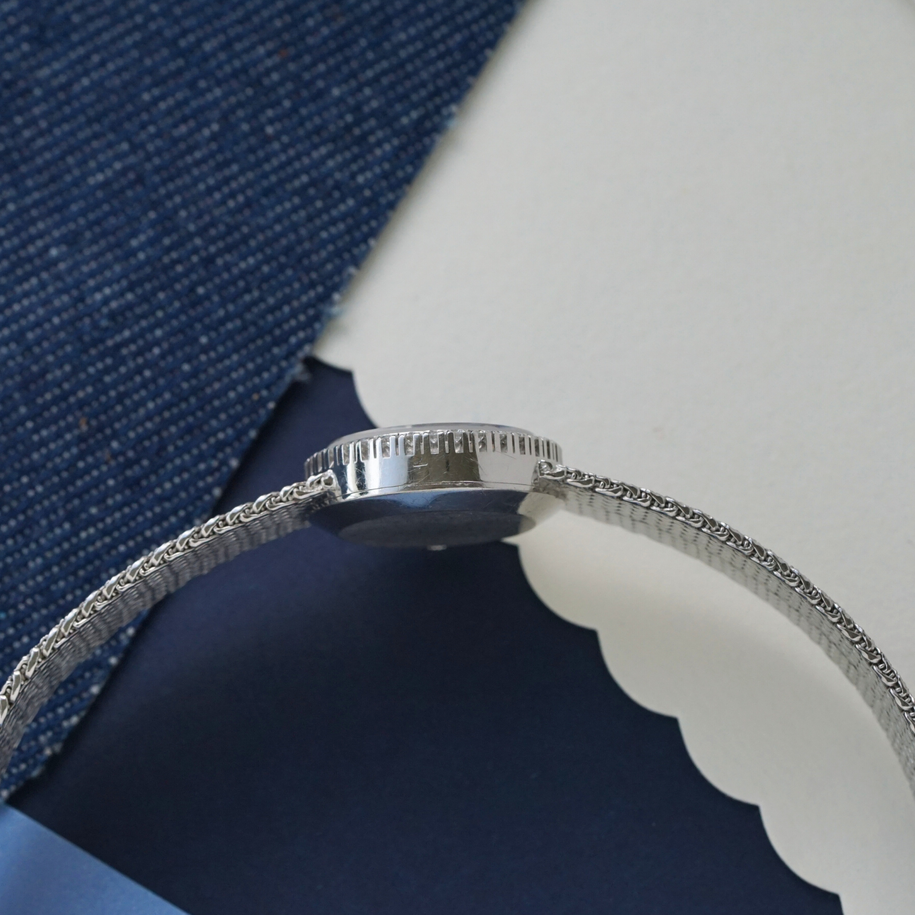 Rolex 1970s Precision 3156 Diamond Oval 18k White Gold Bracelet