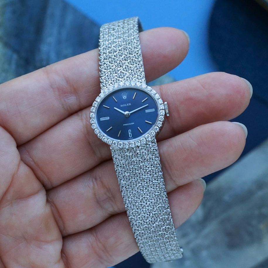 Rolex 1970s Precision Diamond Oval 18k White Gold Bracelet