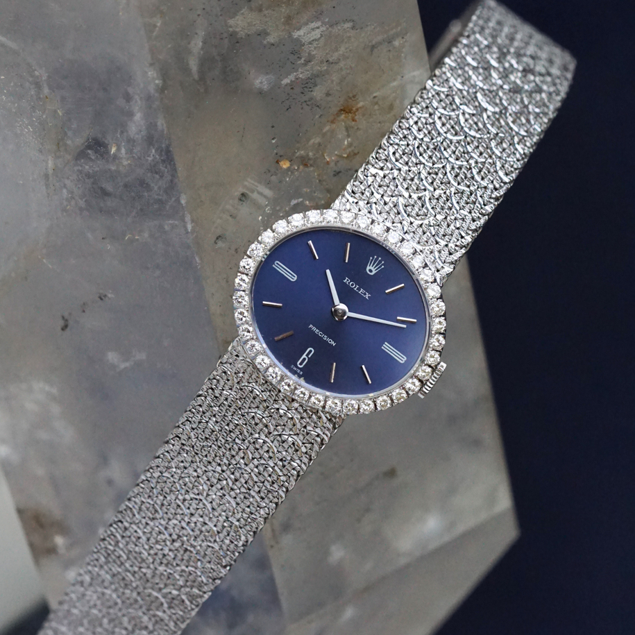Rolex 1970s Precision Diamond Oval 18k White Gold Bracelet
