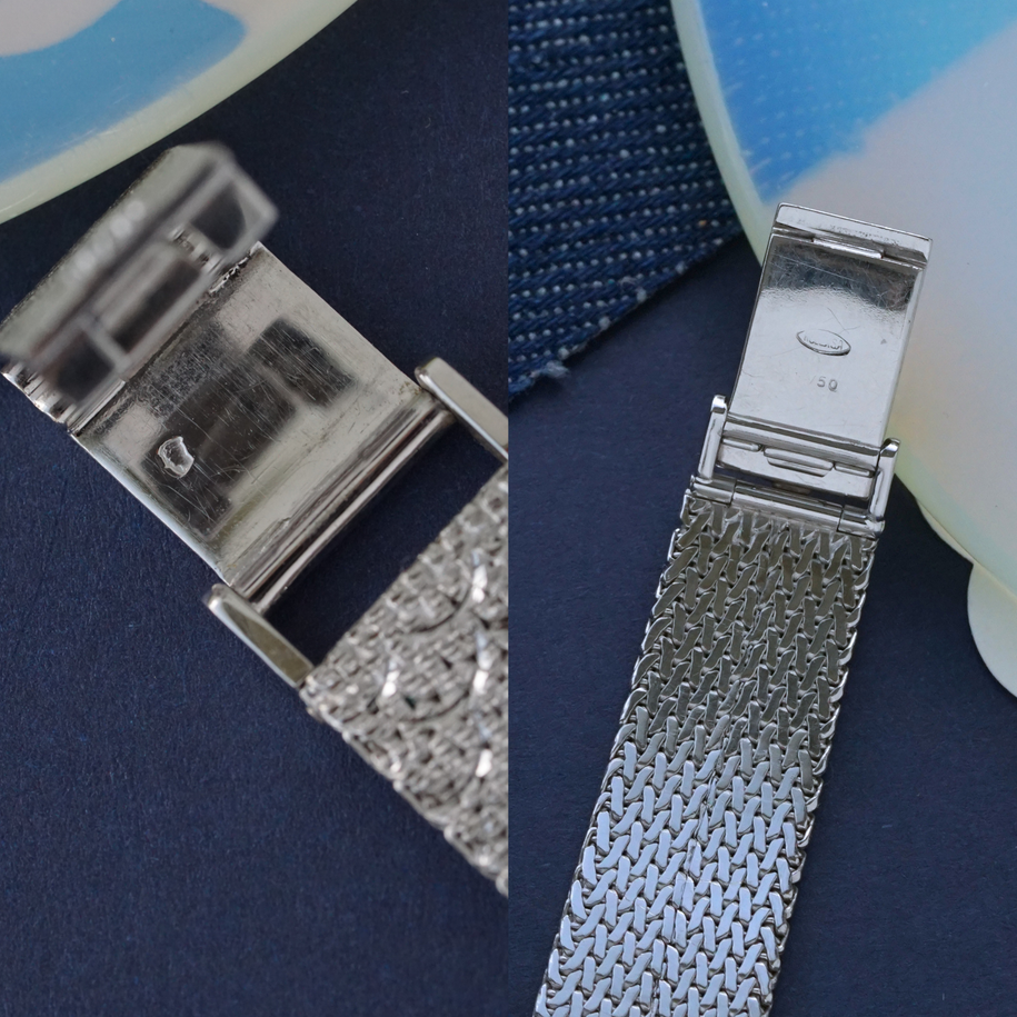 Rolex 1970s Precision 3156 Diamond Oval 18k White Gold Bracelet