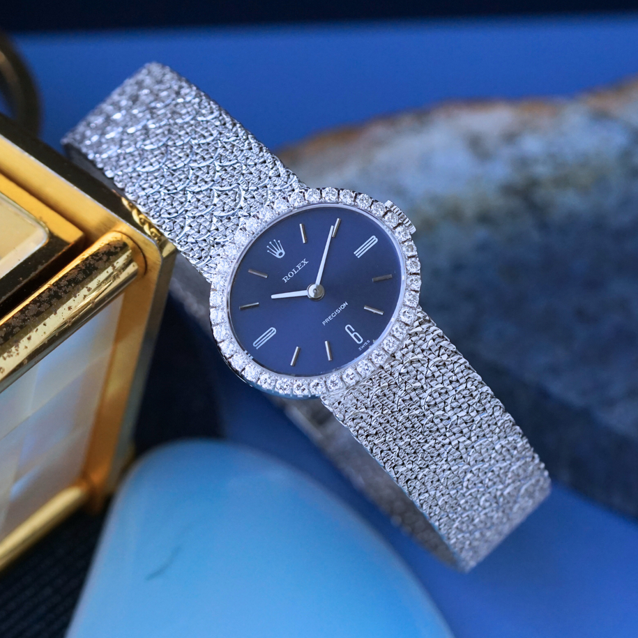 Rolex 1970s Precision Diamond Oval 18k White Gold Bracelet