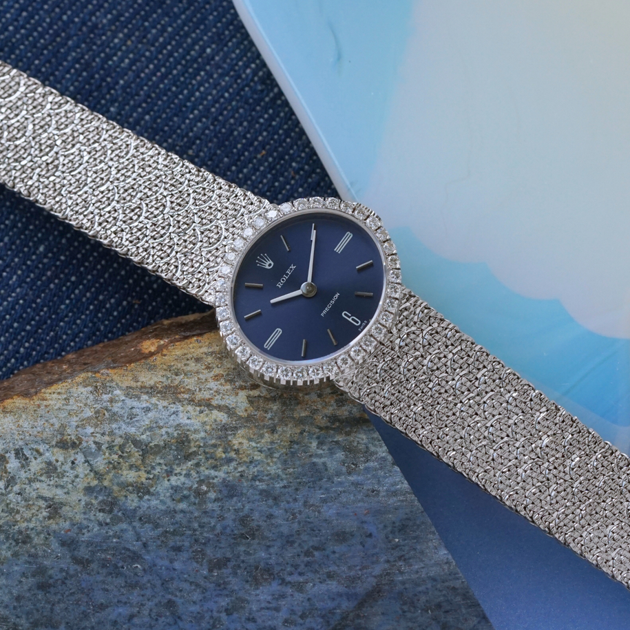 Rolex 1970s Precision Diamond Oval 18k White Gold Bracelet