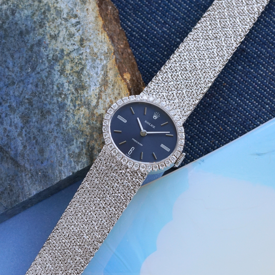 Rolex 1970s Precision Diamond Oval 18k White Gold Bracelet