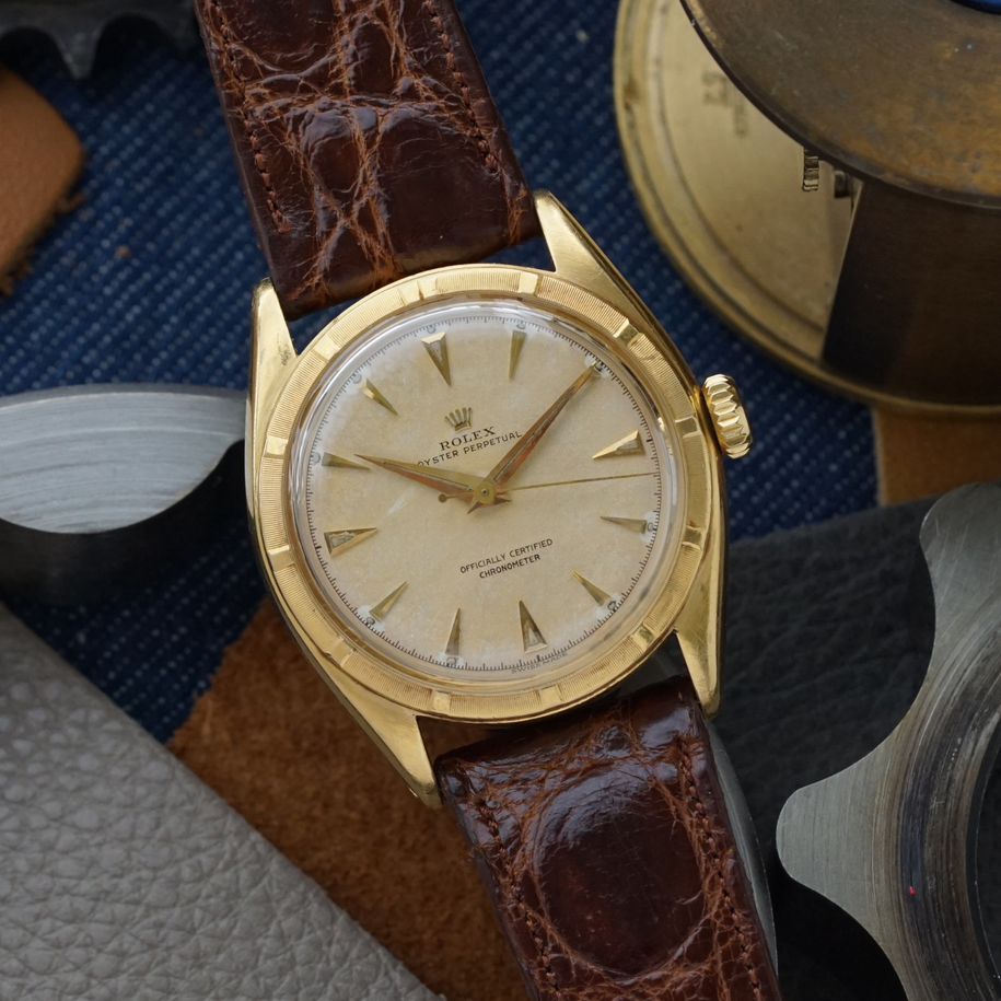 Rolex 1952-53 Oyster Perpetual Bubbleback 6085 Automatic 18k Yellow Gold