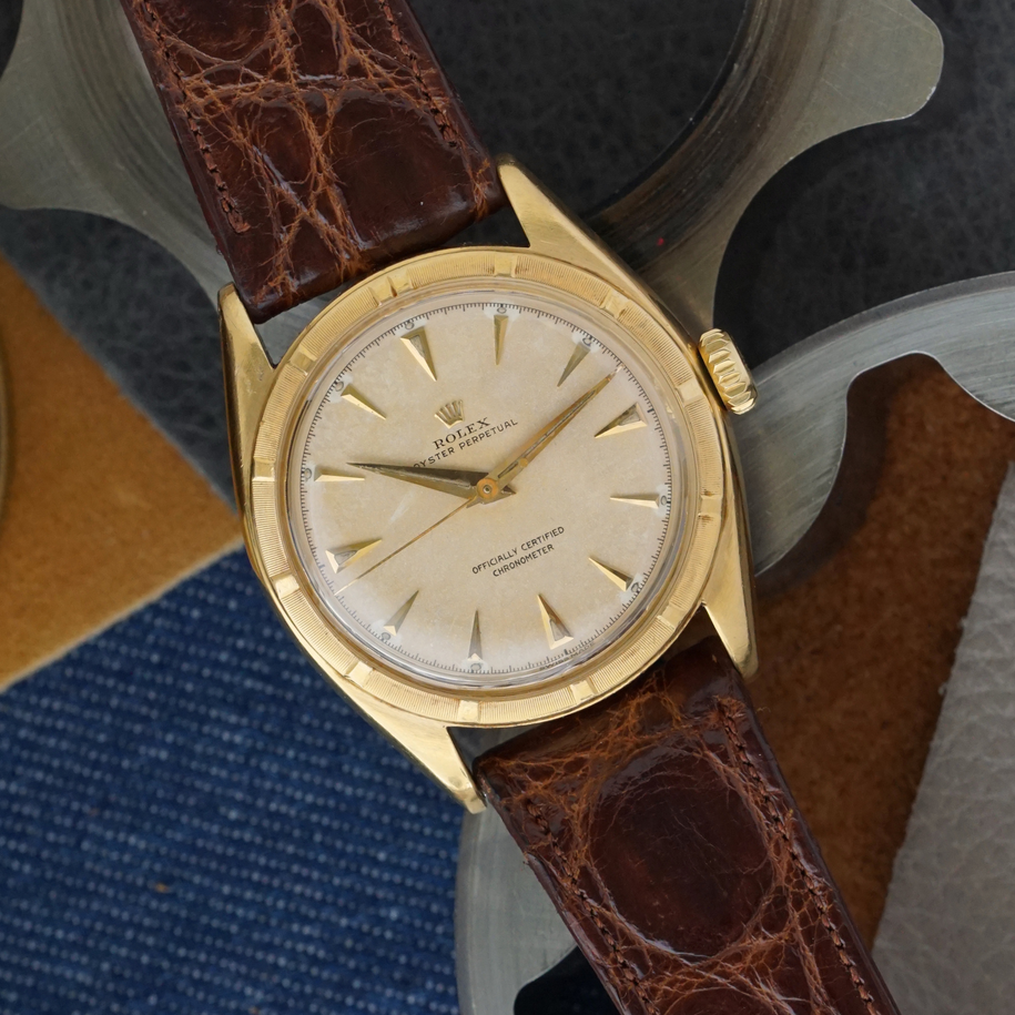 Rolex 1952-53 Oyster Perpetual Bubbleback 6085 Automatic 18k Yellow Gold