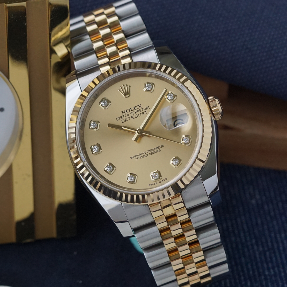 Rolex Datejust 36mm 116233 Champagne Diamond Dial Two-Tone Jubilee 2016