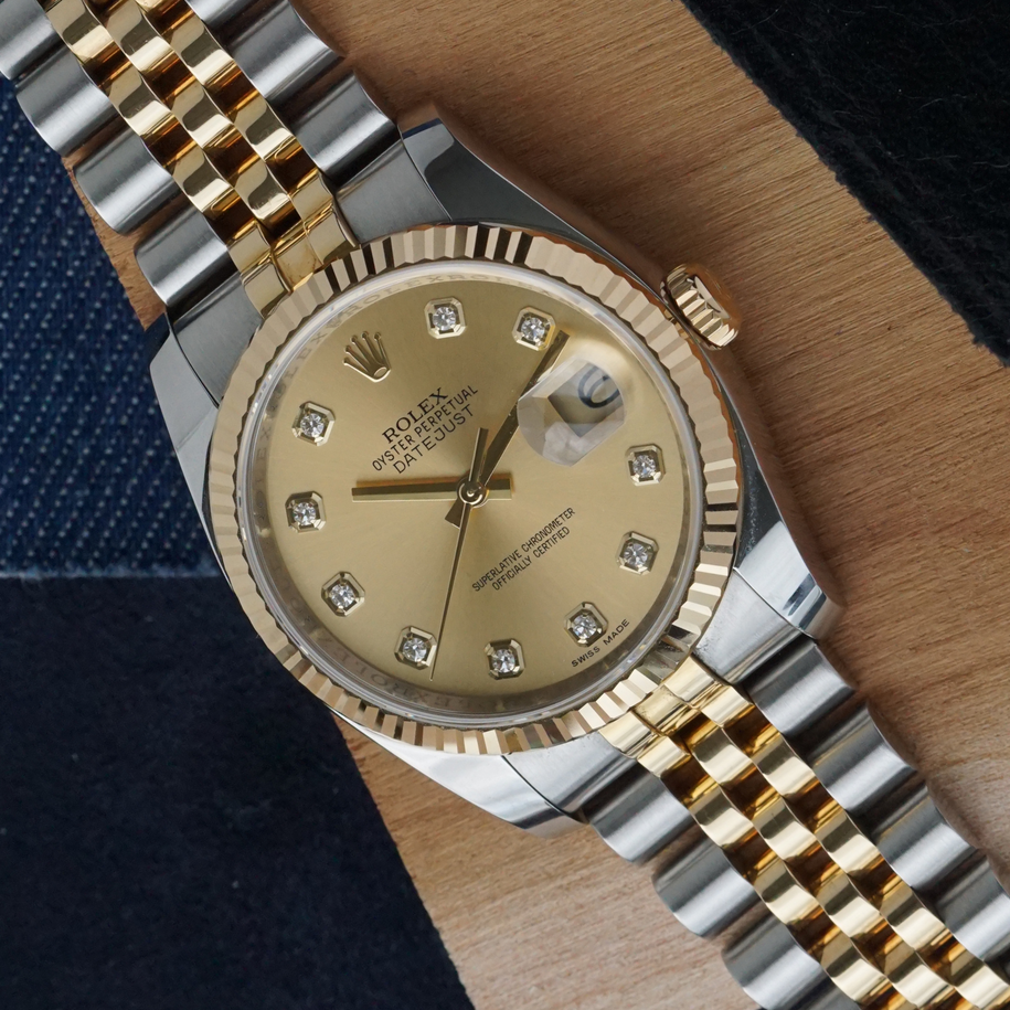 Rolex Datejust 36mm 116233 Champagne Diamond Dial Two-Tone Jubilee 2016