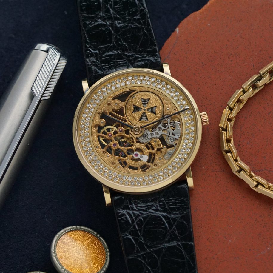 Vacheron Constantin 1980s Diamond Skeleton 30490 18k Yellow Gold Manual 30mm