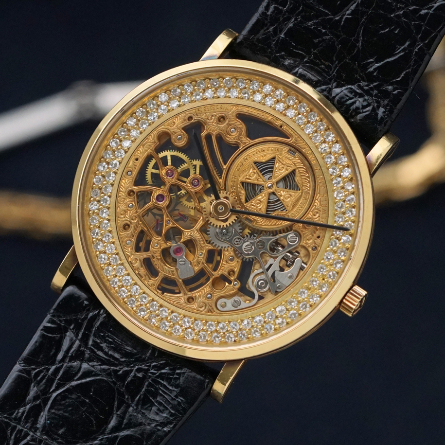 Vacheron Constantin 1980s Diamond Skeleton 30490 18k Yellow Gold Manual 30mm