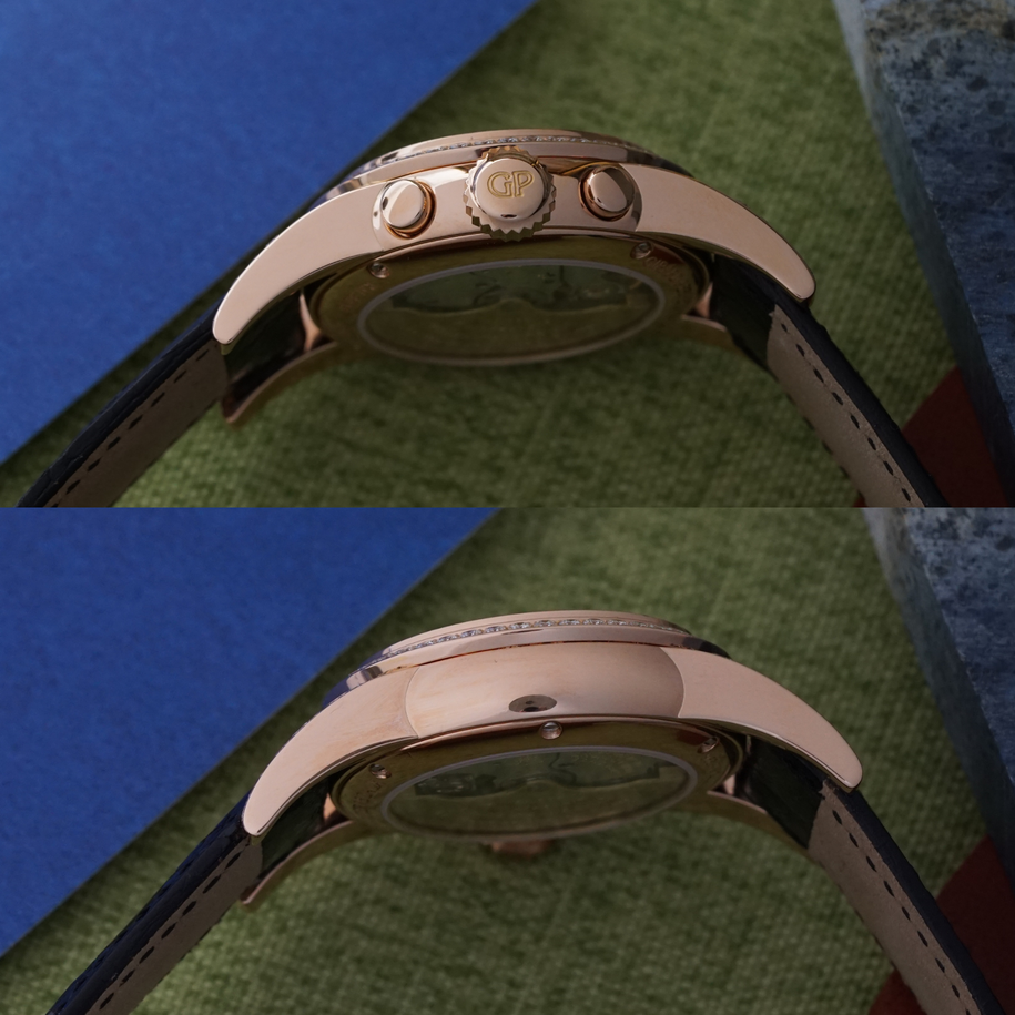 Girard Perregaux 1990s Lady Chronograph 8046 Diamond & Mother of Pearl Pink Gold Factory Service