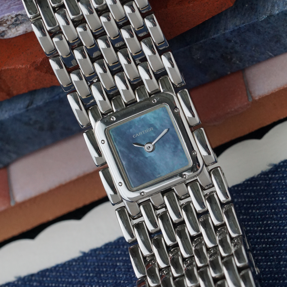 Cartier Panthere Ruban 2420 Blue Mother of Pearl Stainless Steel 2000s Quartz