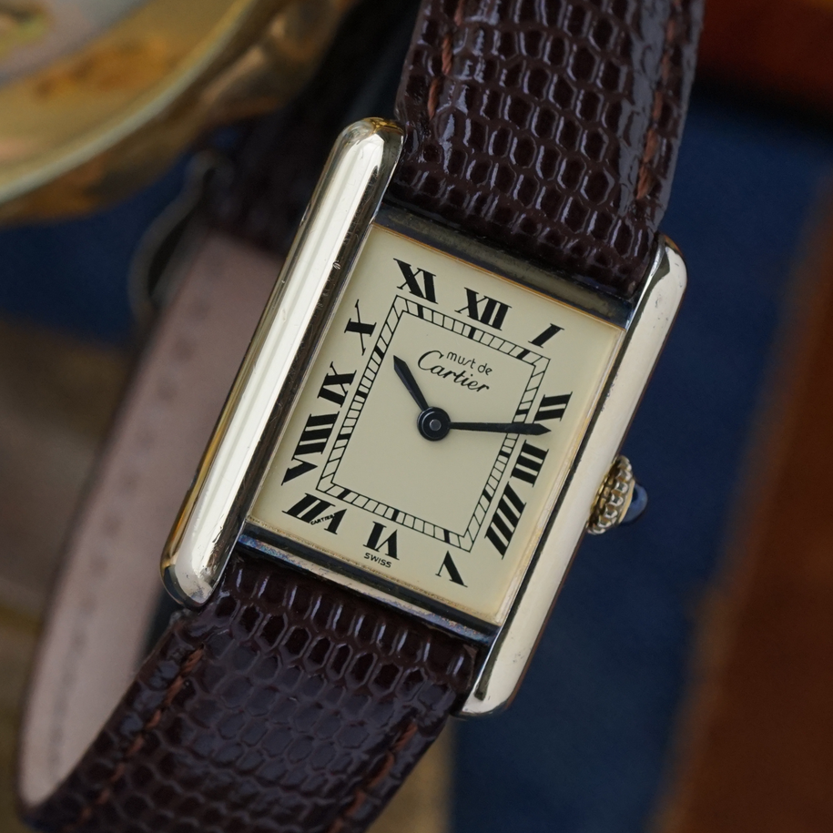 Cartier 1980s Ladies Must Tank Vermeil 21mm Manual Wind