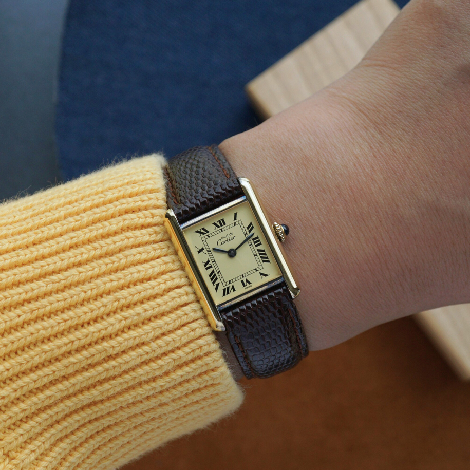 Cartier 1980s Ladies Must Tank Vermeil 21mm Manual Wind