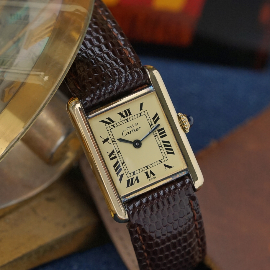 Cartier 1980s Ladies Must Tank Vermeil 21mm Manual Wind