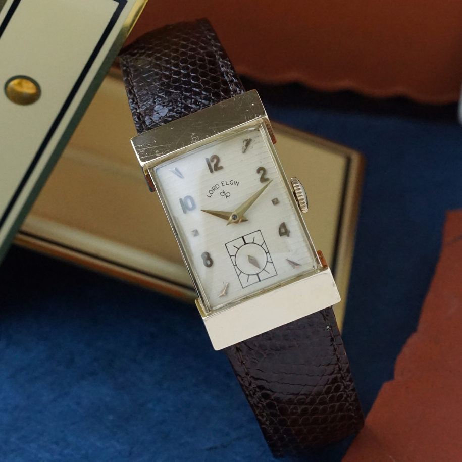 Lord Elgin 1954 Art-Deco Tank Inspired Ref. 4528 14k Yellow Gold Manual