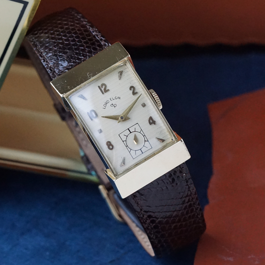 Lord Elgin 1954 Art-Deco Tank Inspired Ref. 4528 14k Yellow Gold Manual