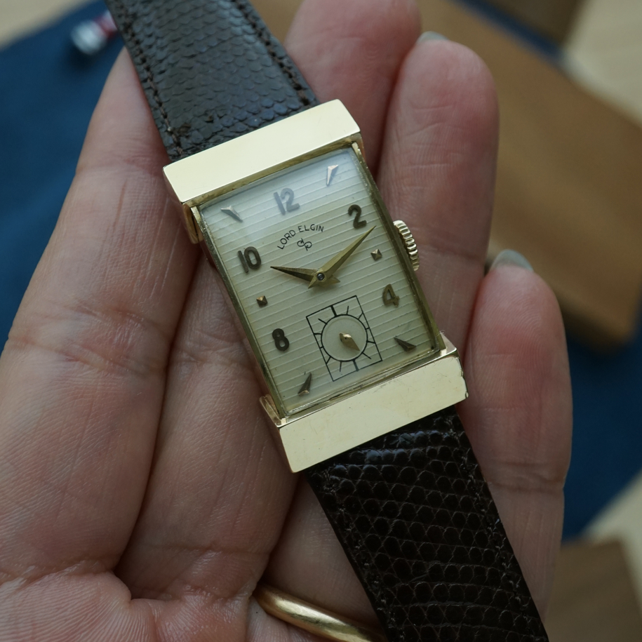 Lord Elgin 1954 Art-Deco Tank Inspired Ref. 4528 14k Yellow Gold Manual